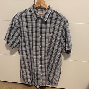 Original Penguin Gray and Blue Plaid Button Down Shirt Mens XL
